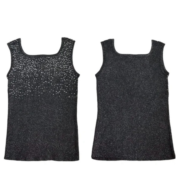 Large Lauren Michelle Grey Beaded Sleeveless elegant Sweater Top - Picture 5 of 17